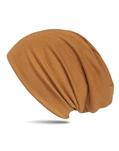 WANSSY® Damen Herren Unisex Uni Farbe Beanie Fashion schlicht ohne Muster Einheitshröße elastisch für M-XXL Kopfbedeckung Schutz vor der Sonne (Erdgelb) von WANSSY