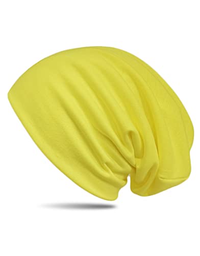 WANSSY® Damen Herren Unisex Uni Farbe Beanie Fashion schlicht ohne Muster Einheitshröße elastisch für M-XXL Kopfbedeckung Schutz vor der Sonne (Neongelb) von WANSSY
