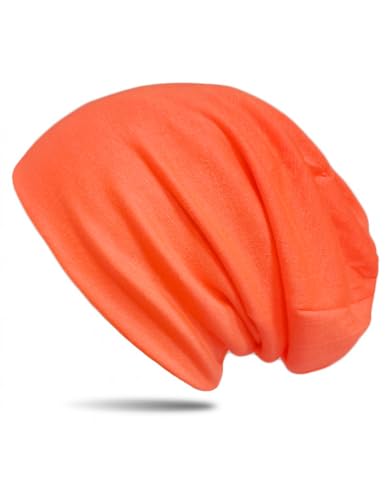 WANSSY® Damen Herren Unisex Uni Farbe Beanie Fashion schlicht ohne Muster Einheitshröße elastisch für M-XXL Kopfbedeckung Schutz vor der Sonne (Neonorange) von WANSSY