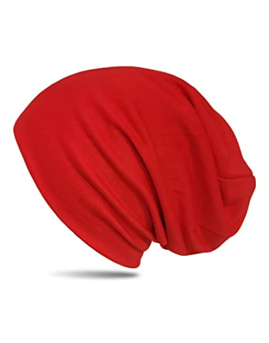 WANSSY® Damen Herren Unisex Uni Farbe Beanie Fashion schlicht ohne Muster Einheitshröße elastisch für M-XXL Kopfbedeckung Schutz vor der Sonne (Rot) von WANSSY