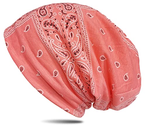 WANSSY® Damen Herren Unisex Uni Farbe Beanie mit Färbemuster Federmuster Fashion Einheitshröße Kopfbedeckung (Lachs) von WANSSY