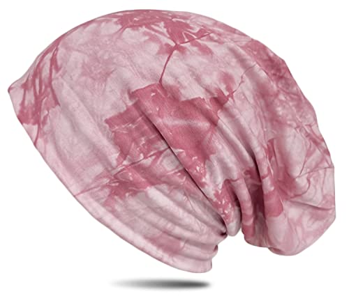 WANSSY® Damen Herren Unisex Uni Farbe Beanie mit Färbemuster Federmuster Fashion Einheitshröße Kopfbedeckung (Rosa) von WANSSY