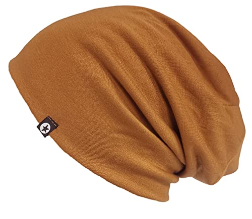 WANSSY® Damen Herren Unisex Uni Farbe Beanie mit Sternchen Fashion Einheitshröße Kopfbedeckung (Erdgelb) von WANSSY