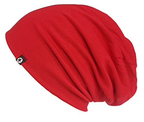 WANSSY® Damen Herren Unisex Uni Farbe Beanie mit Sternchen Fashion Einheitshröße Kopfbedeckung (Rot) von WANSSY