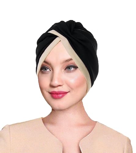 WANSSY® Damen Turban Jersey Fashion Falten Kopfbedeckung Damen Mütze Einheitshröße (Baumwollmischung, Schwarz) von WANSSY