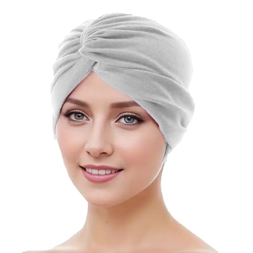 WANSSY® Damen Turban Jersey Fashion Falten Kopfbedeckung Knoten elegant Damen Mütze Einheitshröße (Baumwollmischung, Hellgrau) von WANSSY