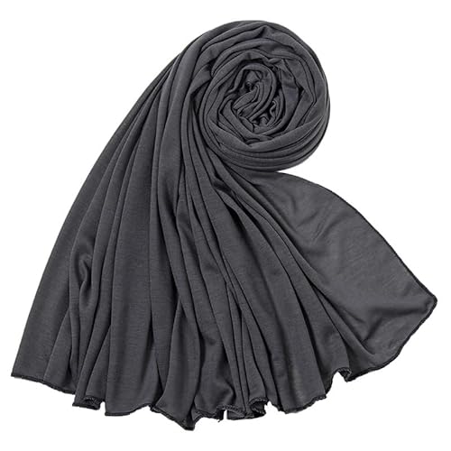 WANSSY® Damen Uni Farbe muslimisch Hijab Kopftuch Jersey Baumwollmischung modern islamische Kopftücher (Dunkelgrau) von WANSSY