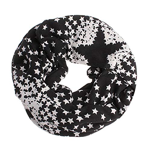 WANSSY® Loop-Schal Damen Rundschal Schlauch-Schal Feinstrick doppellagig warm kuschelig hochwertig mit Sterne Katze Totenkopf Eule Kette Muster (Ausfließend Sterne Schwarz) von WANSSY