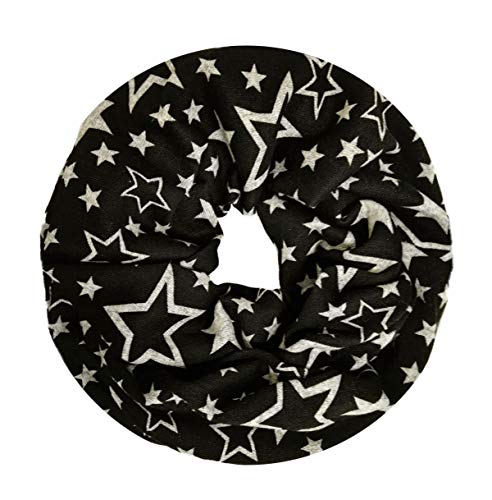 WANSSY® Loop-Schal Damen Rundschal Schlauch-Schal Feinstrick doppellagig warm kuschelig hochwertig mit Sterne Katze Totenkopf Eule Kette Muster (Ausgehöhlt Sterne Schwarz) von WANSSY