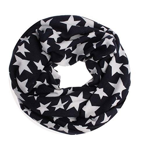 WANSSY® Loop-Schal Damen Rundschal Schlauch-Schal Feinstrick doppellagig warm kuschelig hochwertig mit Sterne Katze Totenkopf Eule Kette Muster (Sterne Blau) von WANSSY