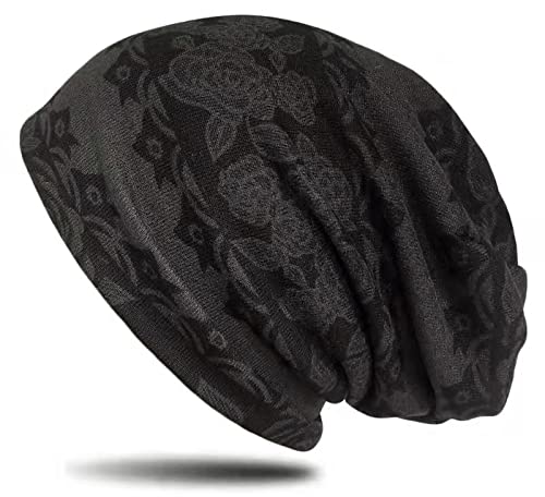 WANSSY® Unisex Beanie Mütze Longbeanie mit Alles über Sterne glänzend Rissen Muster Kopfbedeckung (Rose Schwarz) von WANSSY