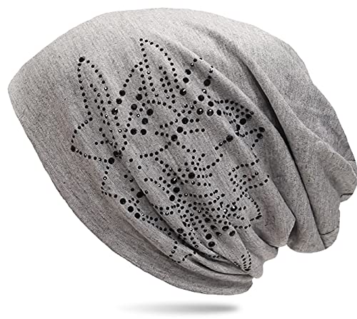 WANSSY® Unisex Beanie Mütze Longbeanie mit Silberbarren gelänzend Strass Muster Kopfbedeckung (Grau meliert) von WANSSY