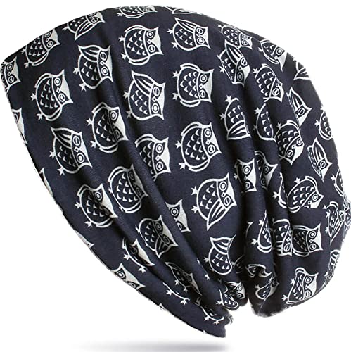 WANSSY® Unisex Beanie Mütze Longbeanie mit glänzend Strass Blumen Blüten Muster Kopfbedeckung (Eule 1 Blau) von WANSSY
