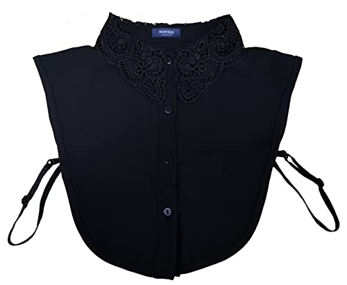 WANSSY Krageneinsatz Damen Kragen Blusenkragen Spitze Perle Strass weiß oder schwarz (Schwarz-XS115), Einheitsgröße von WANSSY