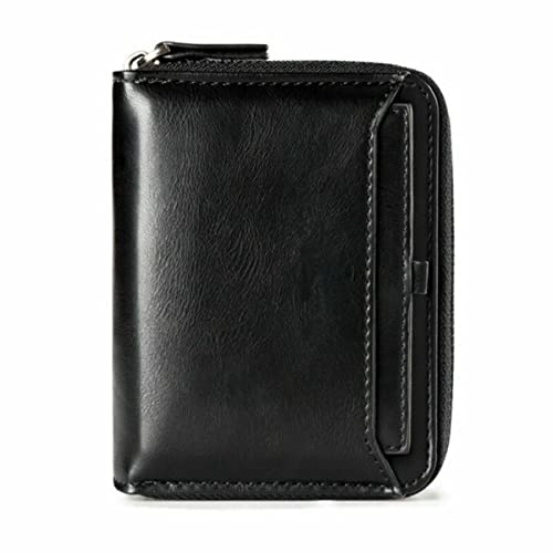 WANSUPYIN 2023 12 * 9,5 * 3 cm Leder Business Geldbörse mit Münzen Tasche Reißverschluss Geldbörse, Schwarz von WANSUPYIN