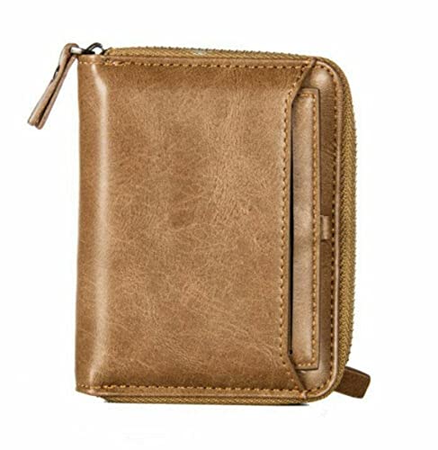 WANSUPYIN 2023 12 * 9,5 * 3 cm Leder Business Geldbörse mit Münzen Tasche Reißverschluss Geldbörse, braun von WANSUPYIN