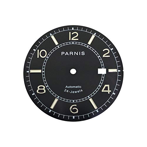 WANSUPYIN 2024 1 PCS Stahl Uhr Zifferblatt mit Grün Leuchtend 36,5 MM für NH35 Bewegung Uhr Ersatz Ersatz DIY Teil Uhr Zubehör, Schwarz von WANSUPYIN