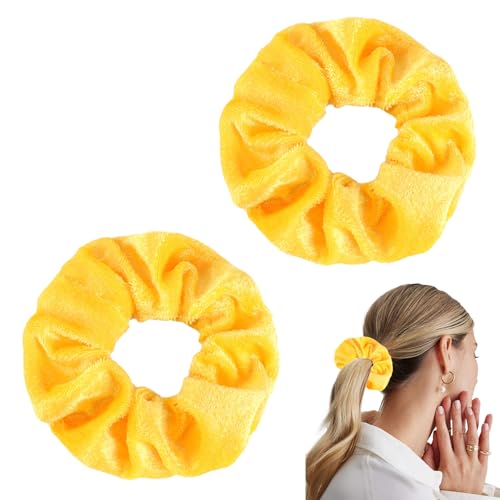 2 Stück Gelb Haargummi Samt,Scrunchies Samt,Scrunchies Groß,Haarbänder Mädchen,Elastische Haargummi Groß,Samt Dickes Große Scrunchie Seide für Damen Haargummis Mädchen Girls (Gelb) von WANTUSHUI