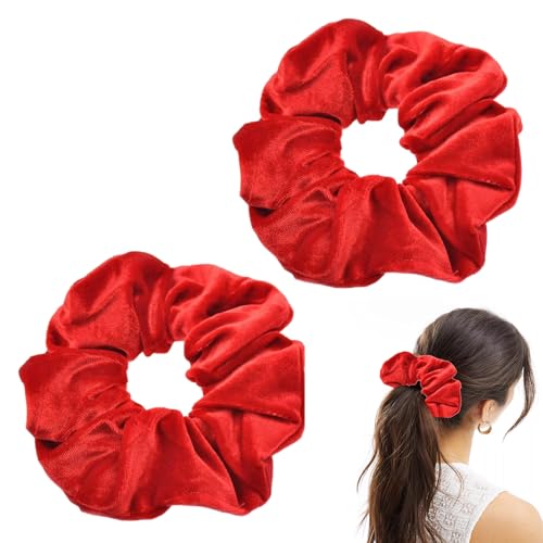2 Stück Rot Scrunchies Samt,Haargummi Samt,Haarbänder Mädchen,Haargummi Groß,Damen Weich Skrunschis,Hair Stirnband Accessories,Cute Scrunchies Groß für Girls (Rote) von WANTUSHUI