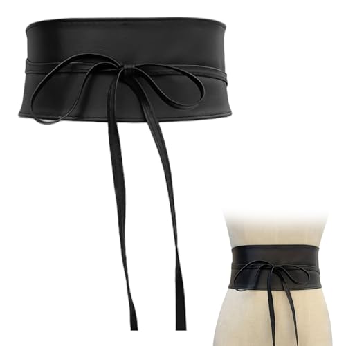 Bindegürtel Damen,Breiter Gürtel für Kleid,Taillengürtel Damen Breit,Faux Leder Geschnürt Ziergürtel,Stilvoller Gürtel Wickelgürtel zum Selbstbinden Figurformender gürtel für Schöne Mädchen (Schwarz) von WANTUSHUI