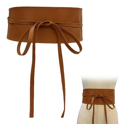 Bindegürtel Damen,Breiter Gürtel für Kleid,Taillengürtel Damen Breit,Faux Leder Geschnürt Ziergürtel,Stilvoller Gürtel Wickelgürtel zum Selbstbinden Figurformender gürtel für Schöne Mädchen (Camel) von WANTUSHUI