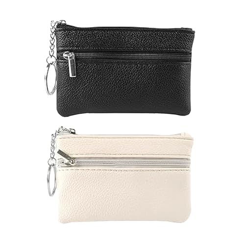 2 Stück Schlüsselmäppchen Damen, Geldbörse aus Pu Leder für Damen mit Schlüsselring, Damenbrieftasche, Autoschlüssel Tasche, Münzgeldbörse aus Lychee Pu Leder mit Reißverschlussfächern (11,5 × 7,5 cm) von WANTUSHUI