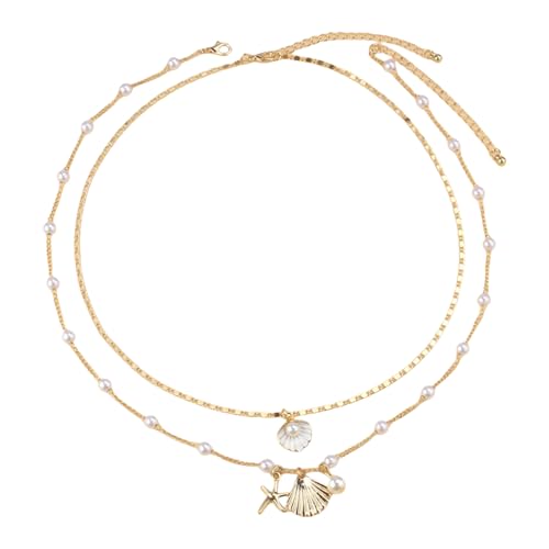 Zweier-Set Halsketten,Gold Schmuck Sommer Kette Damen Strand,Halskette,Muschelkette Damen,Choker Purelei Kette Boho,Muschel kette Seestern Perlen von WANTUSHUI