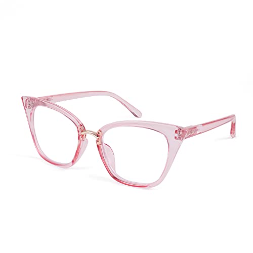 WANWAN Lesebrille für Damen, mit Katzenaugen, modischer Rahmen, übergroße Qualität, transparentes pink von WANWAN