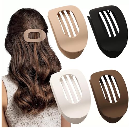 Benglatt Haarspange, 4 Stück Einfache Elegante Entenschnabel Haarspange Damen, Matte Große Rutschfest Flat Claw Clip, Flach Sicherer Halt Innenzähne Haar Krallen für Dickes/Dünnes Haar (4*a) von WANWEN