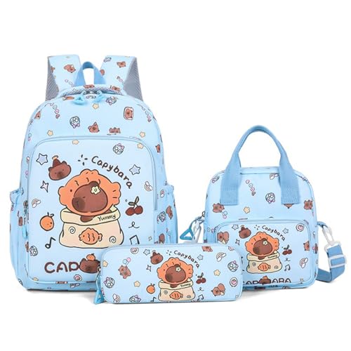 Capybara Rucksack Kinder, Capybara Rucksack Set, Waterproof, Lightweight, Suitable for Boys and Girls Aged 7 to 12, Suitable for School and Leisure (Blau) von WANWEN