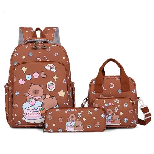 Capybara Rucksack Kinder, Capybara Rucksack Set, Waterproof, Lightweight, Suitable for Boys and Girls Aged 7 to 12, Suitable for School and Leisure (Braun) von WANWEN