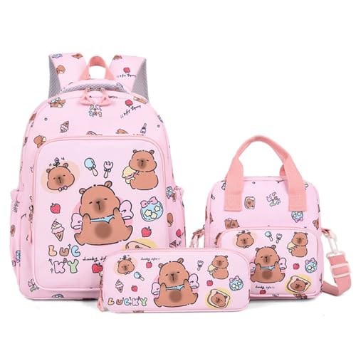 Capybara Rucksack Kinder, Capybara Rucksack Set, Waterproof, Lightweight, Suitable for Boys and Girls Aged 7 to 12, Suitable for School and Leisure (Rosa) von WANWEN