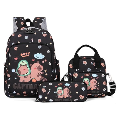 Capybara Rucksack Kinder, Capybara Rucksack Set, Waterproof, Lightweight, Suitable for Boys and Girls Aged 7 to 12, Suitable for School and Leisure (Schwarz) von WANWEN