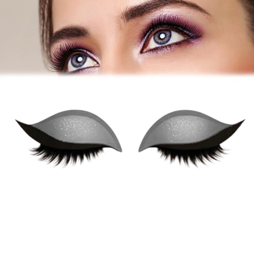 Lazy Eye Shadow Eyelash Patch, Eyeshadow Eyelashes Makeup Stickers, 3-in-1 Self-Adhesive Reusable Fast Eye Makeup Stickers with False Lashes, Shadow, Eyeliner, for Party, Prom (Sliver) von WANWEN