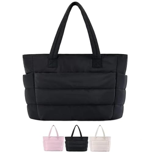Lightweight Puffy Tote Bag,Lightweight Travel Tote Bag with Compartments,Puffer Tote Bag for Women,Lightweight Fluffy Handbag for Daily Work Travel (Black) von WANWEN