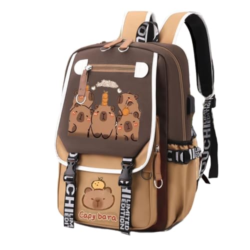 WANWEN Capybara Backpack for School, Cartoon Capybara Backpack, Cute Large Capacity Capybara Backpack, Teenage Kids School Backpack, Kawaii Children's School Bag (A) von WANWEN