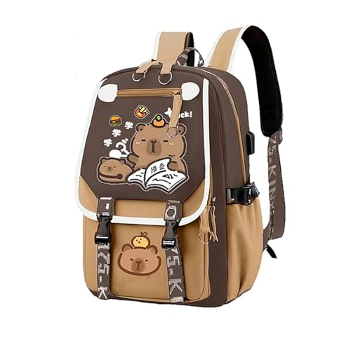 WANWEN Capybara Backpack for School, Cartoon Capybara Backpack, Cute Large Capacity Capybara Backpack, Teenage Kids School Backpack, Kawaii Children's School Bag (C) von WANWEN