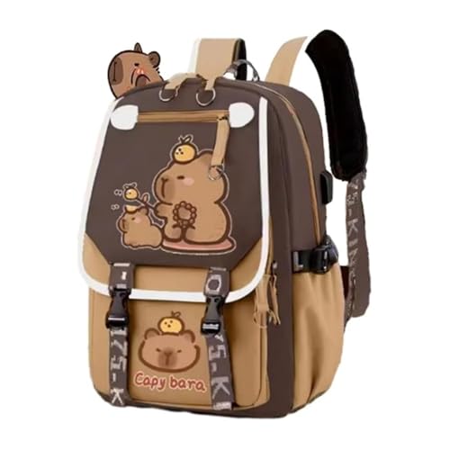 WANWEN Capybara Backpack for School, Cartoon Capybara Backpack, Cute Large Capacity Capybara Backpack, Teenage Kids School Backpack, Kawaii Children's School Bag (E) von WANWEN