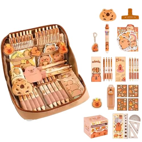 WANWEN Capybara Federmäppchen mit 12 Fächern, Süßes Capybara Bleistiftbeutel, Capybara Briefpapier Set, Capybara Federmäppchen Groß, Capybara Schreibwaren Set (B) von WANWEN