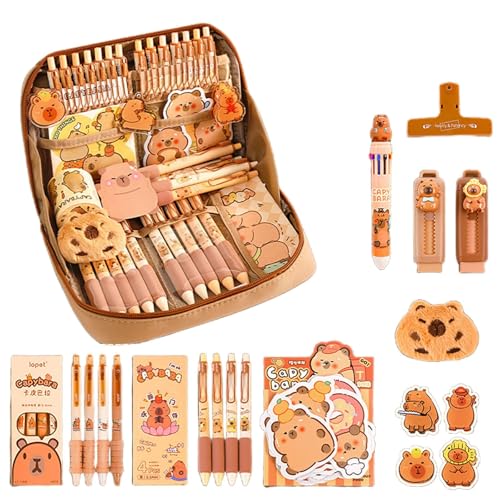 WANWEN Cute Capybara Pencil Case with 12 Compartments, Capybara Stationery Set, Large Capacity Pencil Case with Accessories, Cartoon Student Pen Bag Organizer (D) von WANWEN