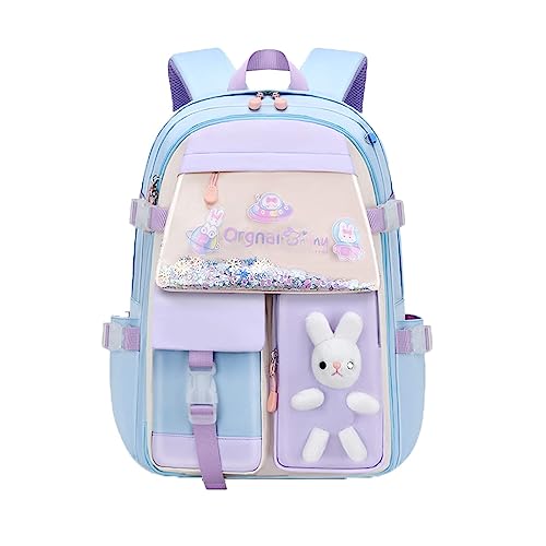 WANWEN Hasen Rucksack, Kawaii Hasen-Rucksack für Mädchen, Hasen-Rucksack für Mädchen, Bad Bunny-Rucksack, Großraum-Rucksack-Set für Vorschule, Grundschule (blue,Large) von WANWEN