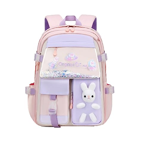 WANWEN Hasen Rucksack, Kawaii Hasen-Rucksack für Mädchen, Hasen-Rucksack für Mädchen, Bad Bunny-Rucksack, Großraum-Rucksack-Set für Vorschule, Grundschule (pink,Large) von WANWEN