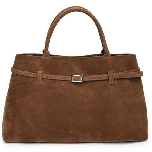 Wildleder Handtasche Damen, Große Tragetasche mit Henkel, Trendige Wildleder-Umhängetasche im Herbst, Modische Retro-Handtasche, Tote Bag Shopper Tasche Shoulder Bag (Brown) von WANWEN