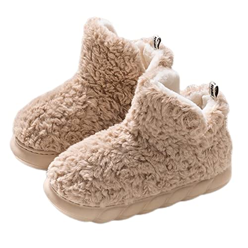 Winter Hausschuhe Damen, Fleece Stiefel Damen, Flauschige Fleece-Stiefeletten mit Gummisohle, Damen Indoor Outdoor Lovely Fleece Booties (39-40EU,Khaki) von WANWEN