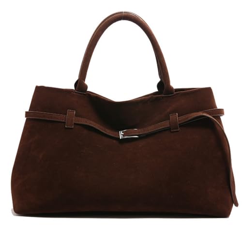 Women's Suede Tote Shoulder Bag, Fall Trendy Retro Handbag, Faux Suede Bag Shoulder Hobo Bag Tote Purse, Large Capacity Top Handle (Coffee) von WANWEN