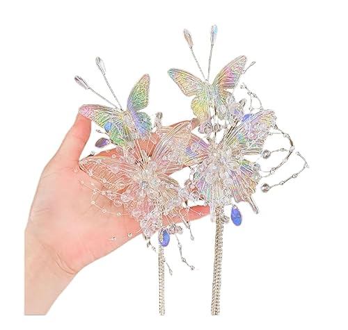 WANYI 1 Paar Haarklammer Schmetterling Haarspange mit Fransen Federn Haarspangen Damen Glitzer Strass Haarclips Haarschmuck für Damen und Mädchen(A) von WANYI