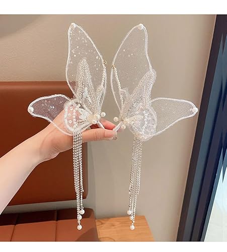 WANYI 1 Paar Haarklammer Schmetterling Haarspange mit Fransen Federn Haarspangen Damen Glitzer Strass Haarclips Haarschmuck für Damen und Mädchen(C) von WANYI