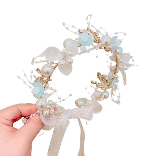WANYI 1 Stück Blumenkranz Haare, Haarschmuck Kommunion Mädchen, Blumen Haarreif mit Armband Set, Perlen Haarreif Haarreifen Haarkranz für Hochzeit Party(Haarband) von WANYI