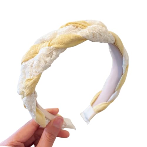 WANYI 1 Stück Geflochten Stirnband Mädchen Haarreifen Gepolsterte Haarreifen Bunte Spitze Stirnbänder Haarbänder Niedlich Haarschmuck für Frauen Mädchen(Gelb) von WANYI