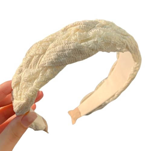 WANYI 1 Stück Geflochtene Haarreifen Damen Spitze Stirnband Breit Süßer Haarbänder Mode Haarreif Haarband Niedliches Haarschmuck für Mädchen Damen(Beige) von WANYI